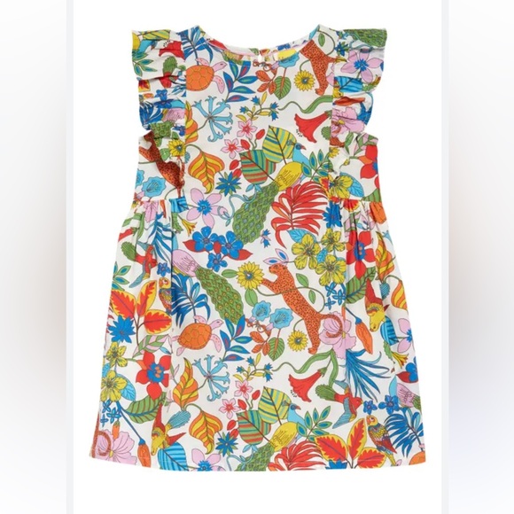 Mini Boden Other - Mini Boden Floral Jungle Dress Ruffle Cotton Pockets Girls size 4-5